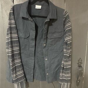 Columbia Jacket with Patterned Gray Knit Sleeves